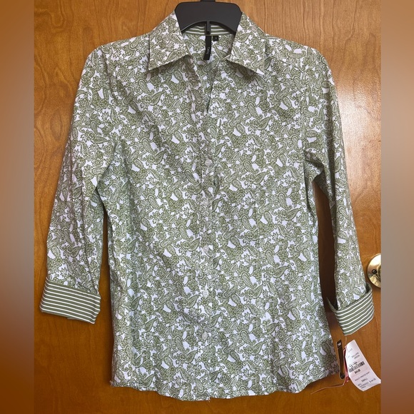 NEW Cathy Daniels 3/4 Sleeve Mallard Green Paisley Printed Shirt. Women’s Small - Picture 1 of 10